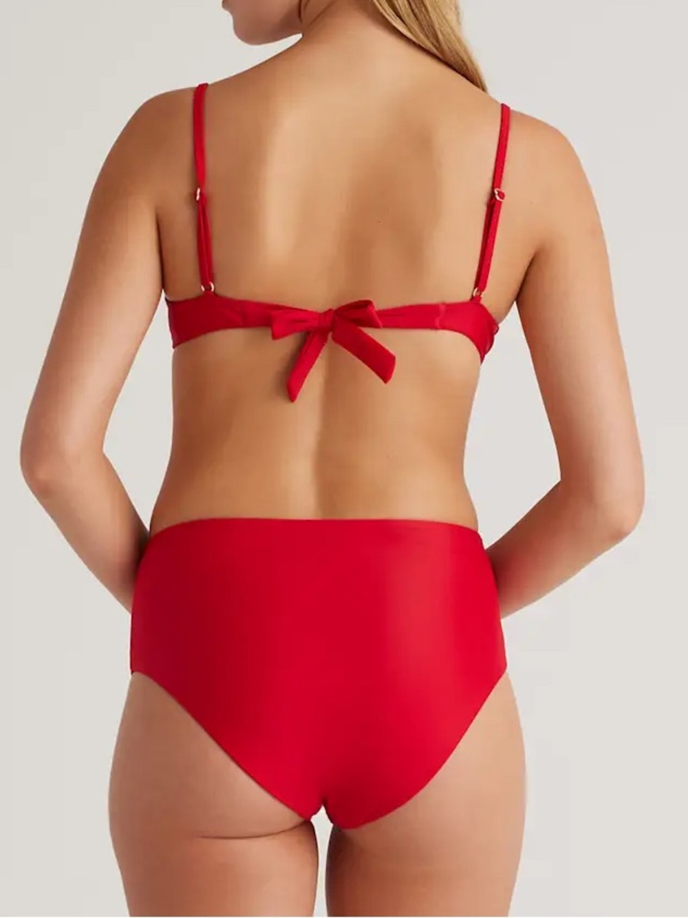 Quince NWT Bikini Set Italian Demi Top High Rise Bottom Cherry Red Medium - Picture 2 of 5